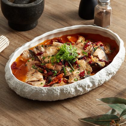 Luxury Ceramic Rock Grain Large Deep Steamed Plate