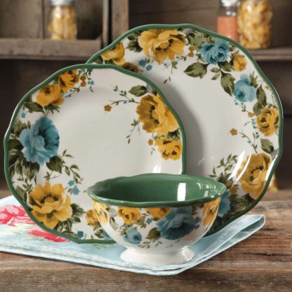 12-Piece Rose Shadow Ceramic Dinnerware Set